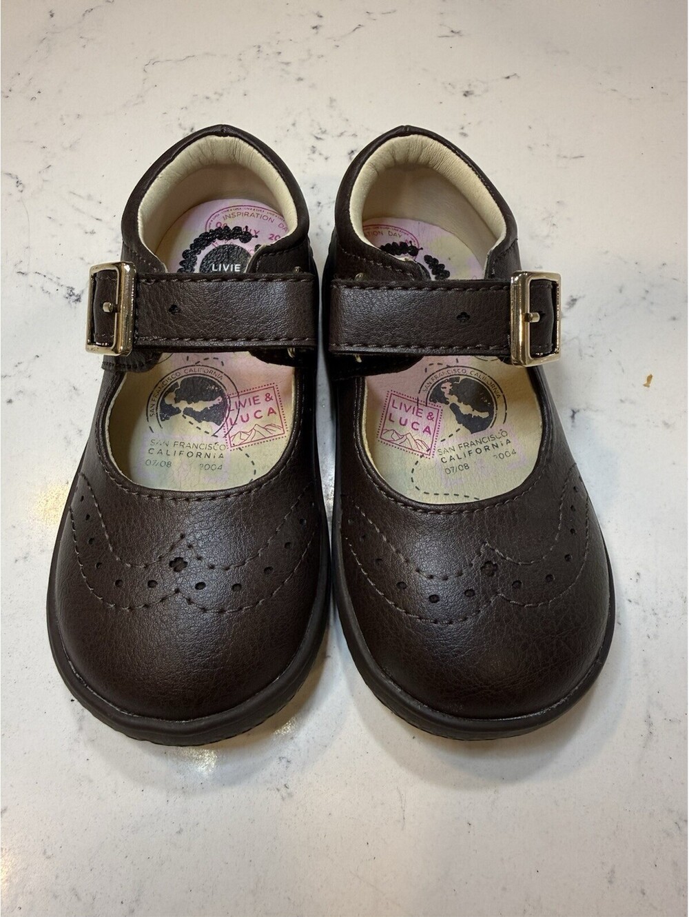 Livie & Luca Leather Mary Jane Shoes Flat Buckle Ankle Straps Navy 6 M Girls NIB